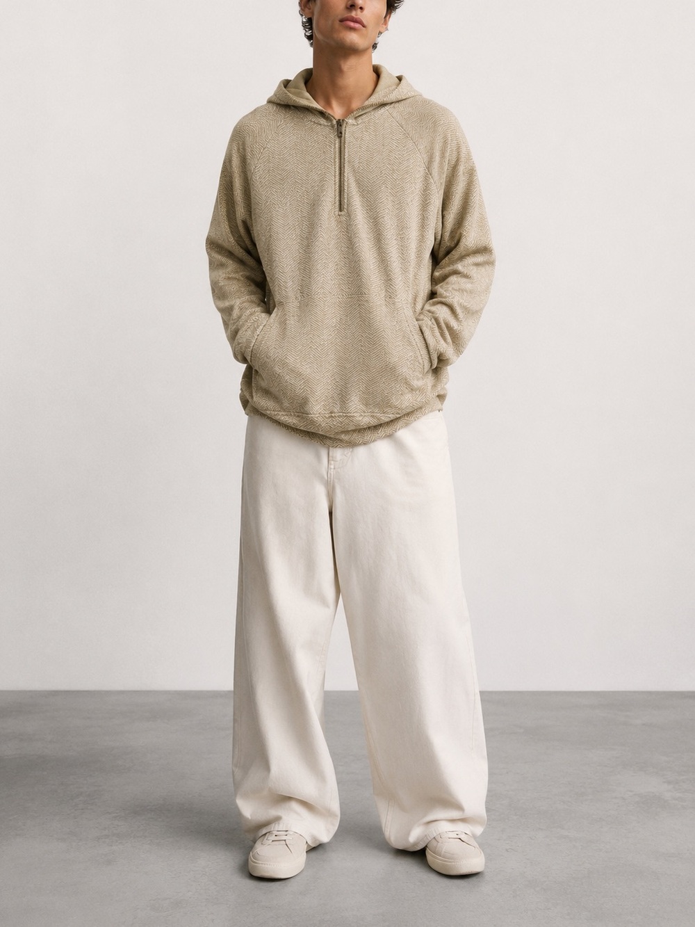 NWT Pull&Bear Beige Half-Zip Hoodie